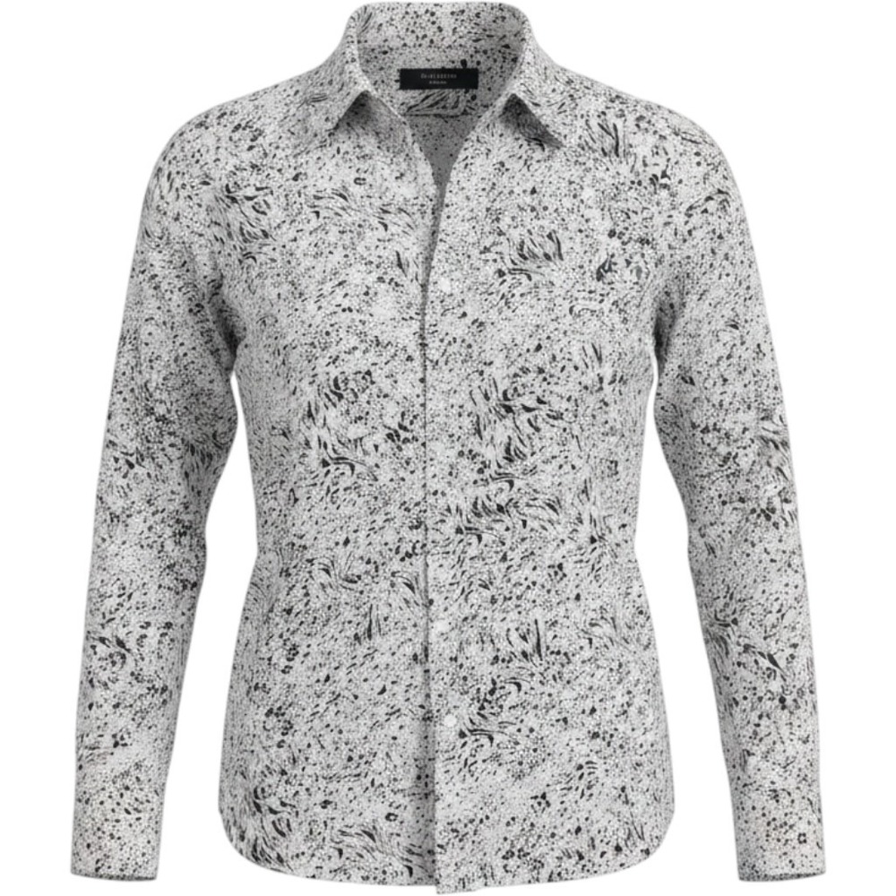 Philosophy Button Down Shirt Womens L White Black Abstract Splatter Long Sleeve